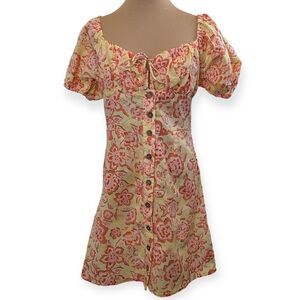 Billabong x Wrangler Far & Away Cotton Linen Blend Floral Mini Dress Medium